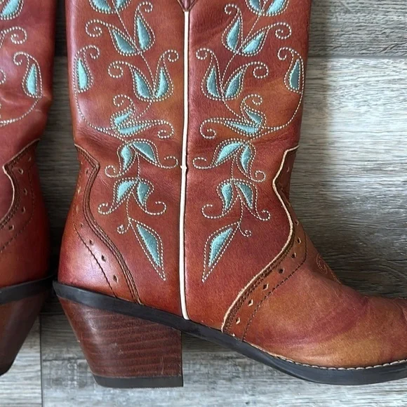 Ariat boots brown leather teal trim size 7.5 Style #10006309 Sonora